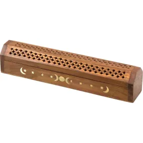 12" Wood Incense Burner & Storage Box - Triple Moon