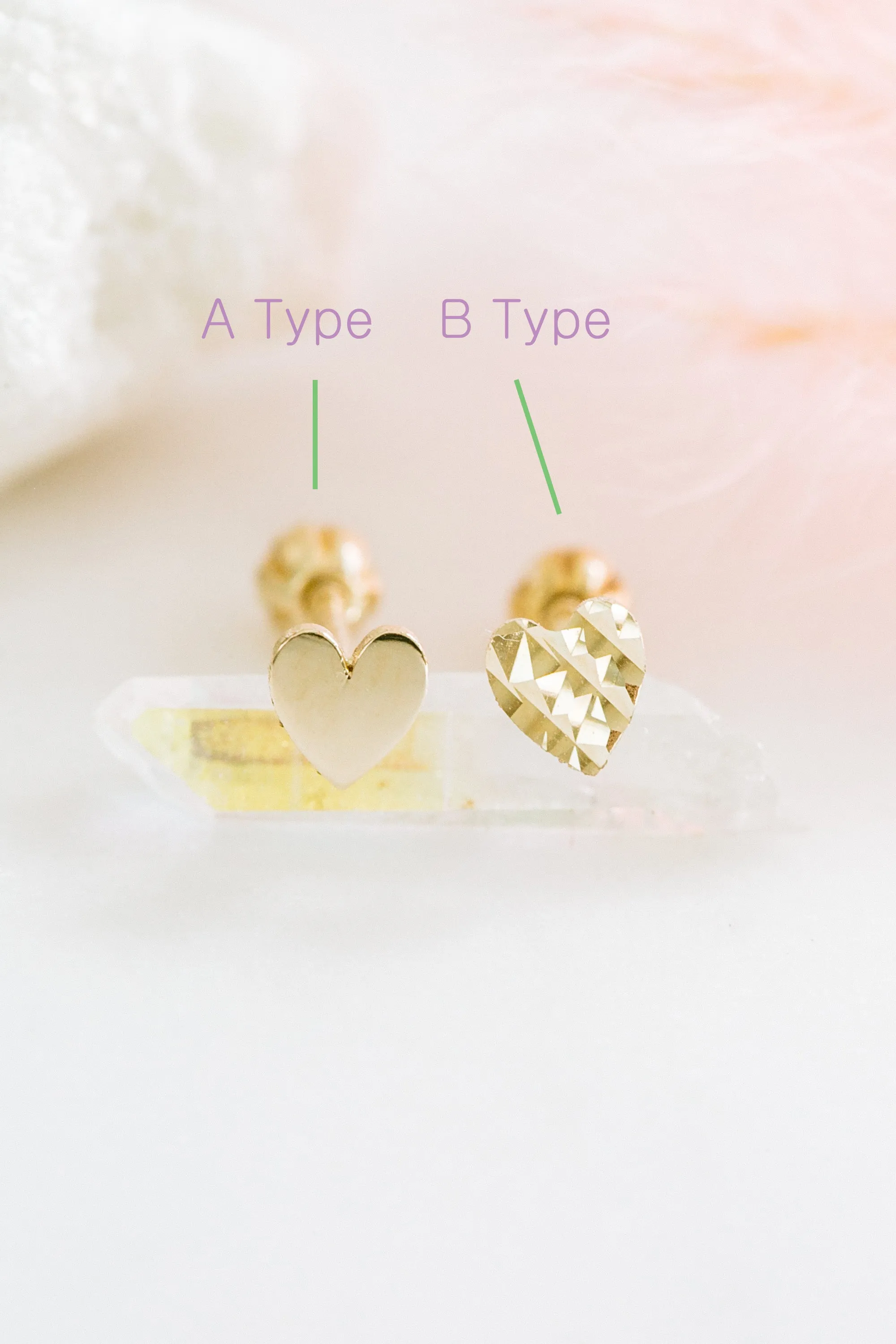 14K Gold Forward Helix Cartilage Tragus Inner Conch Lobe Minimal Cute Heart Ear Stud Post Earring Barbell Piercing Jewelry For Women Girls