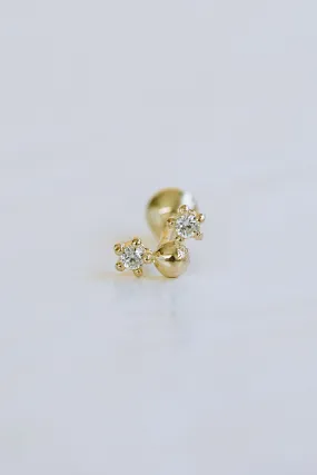 14K GOLD JEWELRY MINIMALIST DELICATE CZ BALL V BARBELL EAR STUD EARRING PIERCING