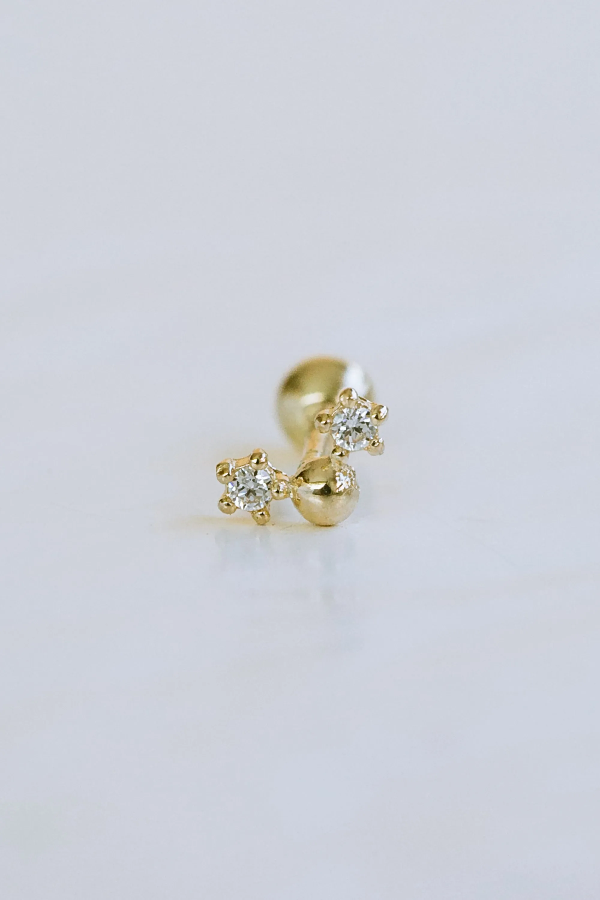 14K GOLD JEWELRY MINIMALIST DELICATE CZ BALL V BARBELL EAR STUD EARRING PIERCING