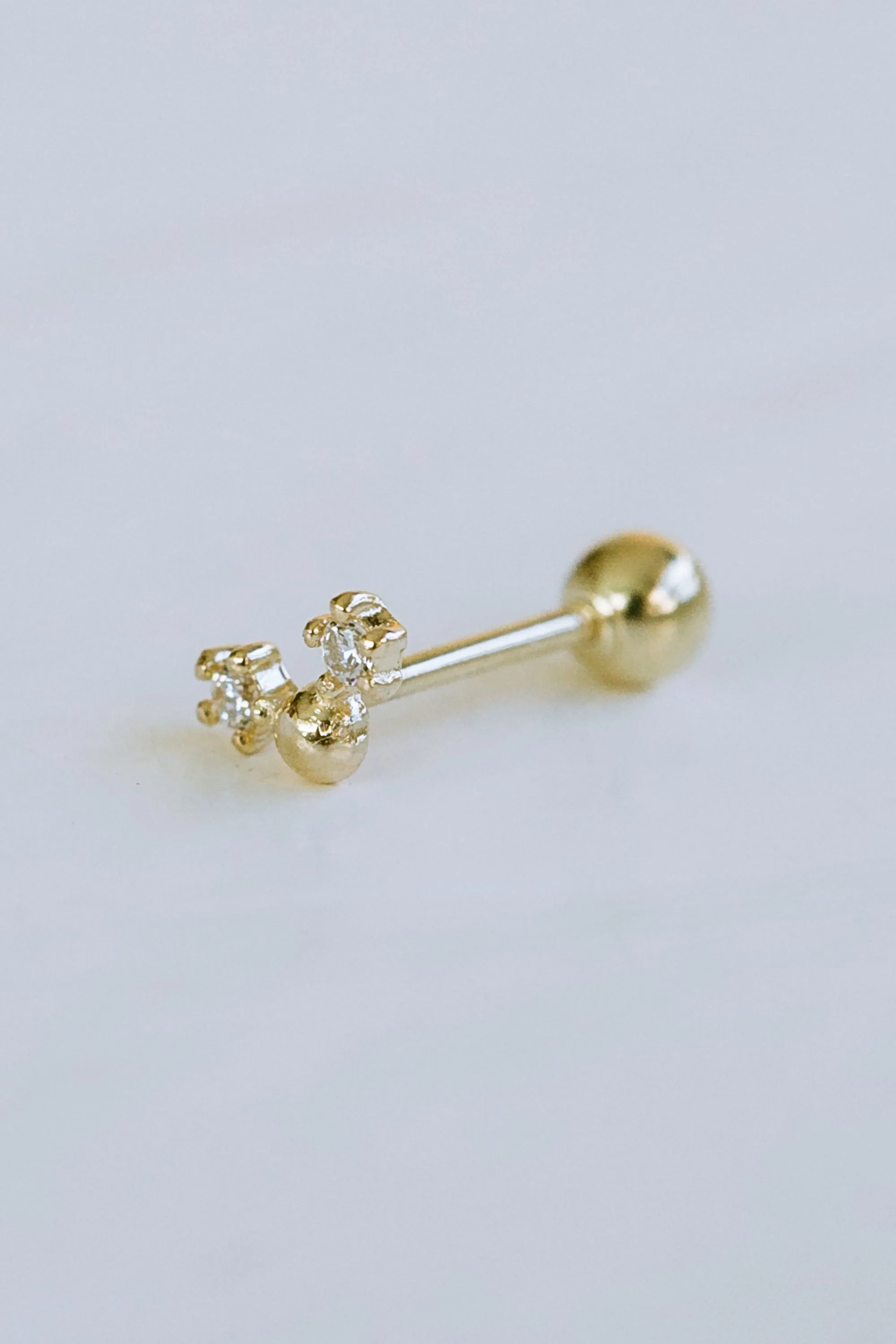 14K GOLD JEWELRY MINIMALIST DELICATE CZ BALL V BARBELL EAR STUD EARRING PIERCING