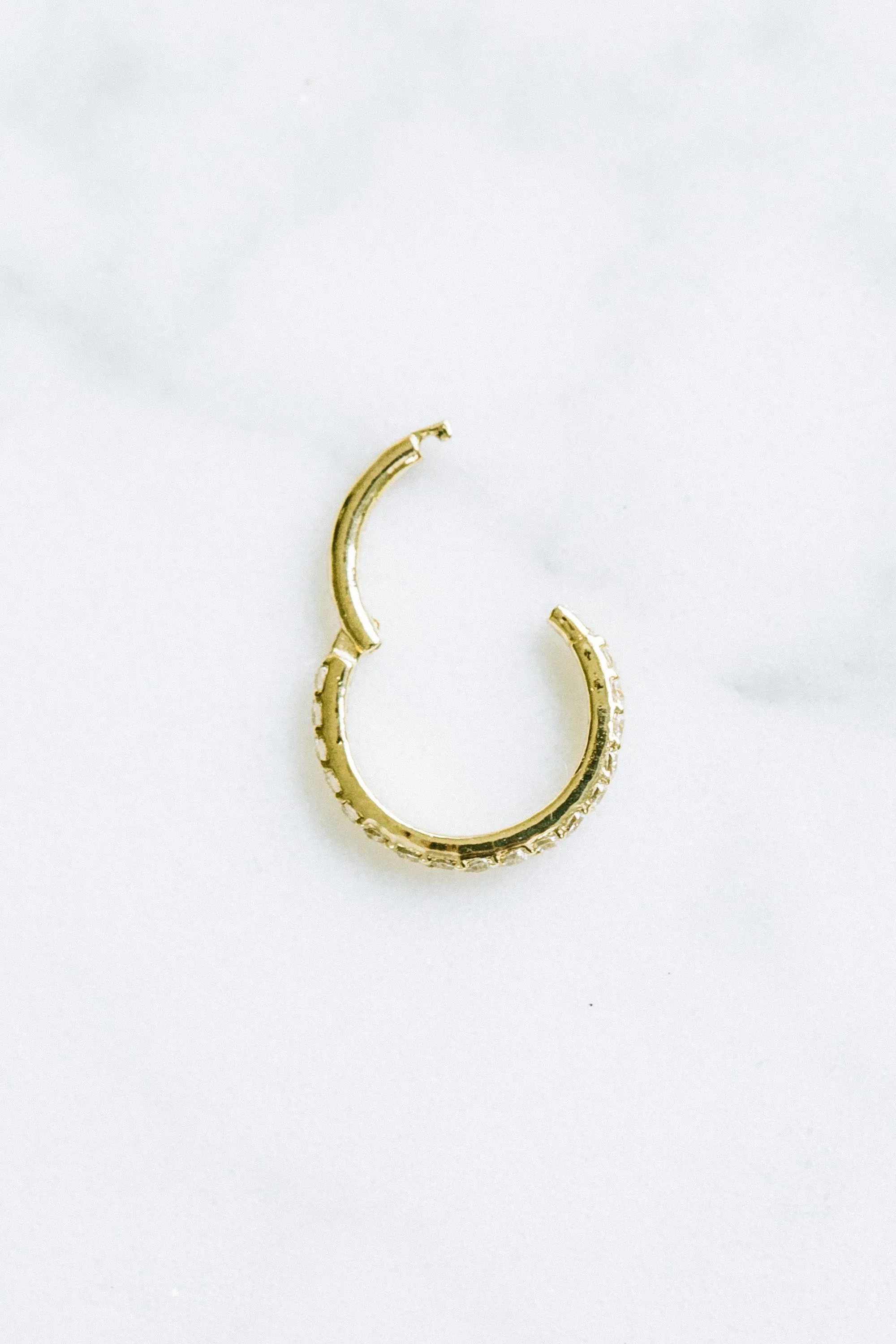 14K Real Solid Gold 18g Cz Line Helix Daith Nose Septum Ring Hoop Earring Piercing Jewelry