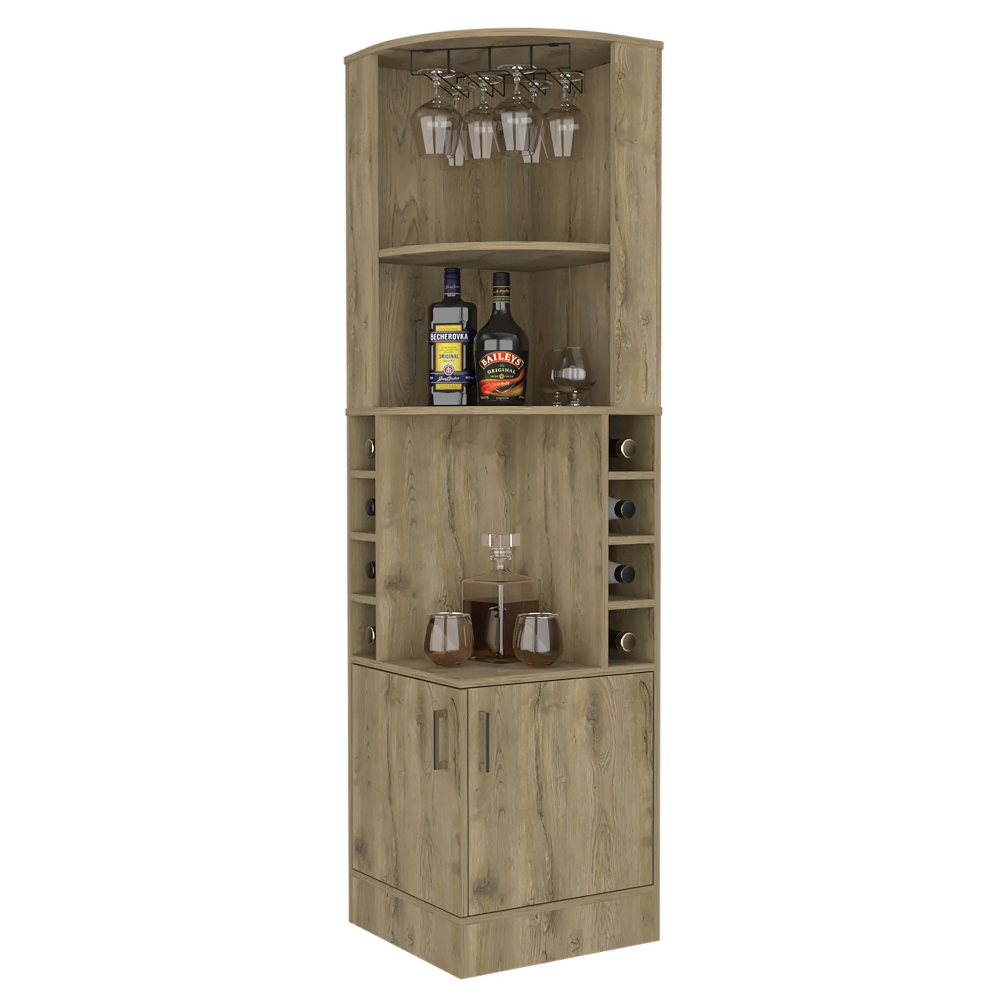 18 Brown Corner Bar Cabinet With Eleven Shelves