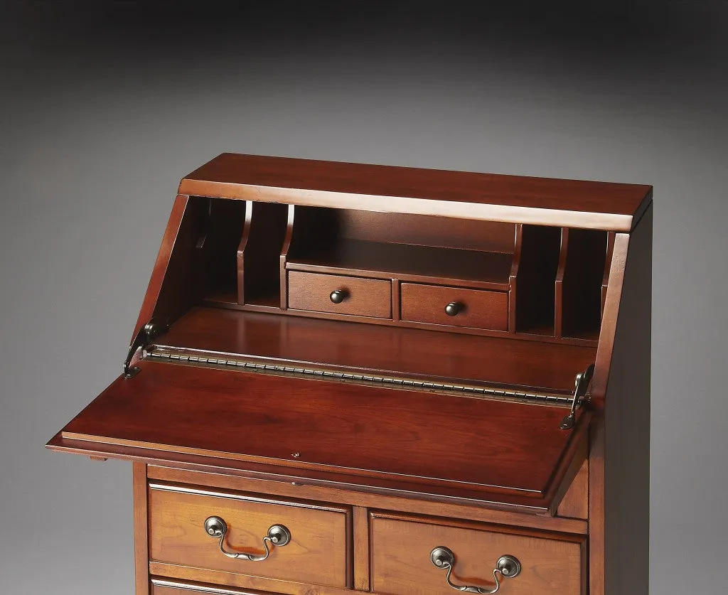 26 Brown Rubberwood Wood Secretary Desk With Five Drawers