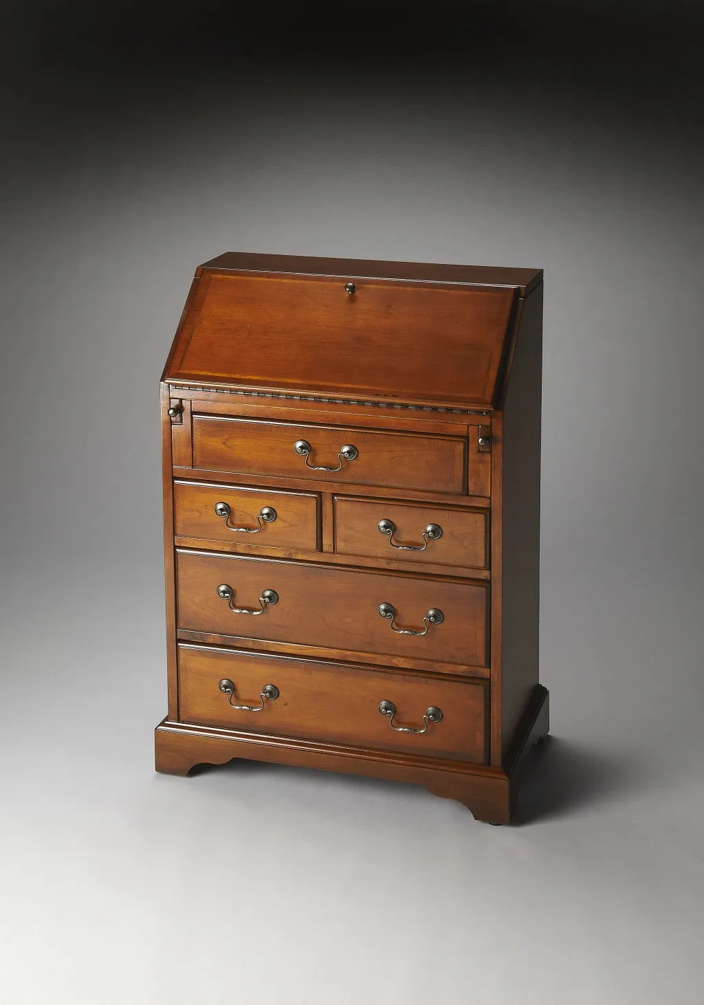 26 Brown Rubberwood Wood Secretary Desk With Five Drawers