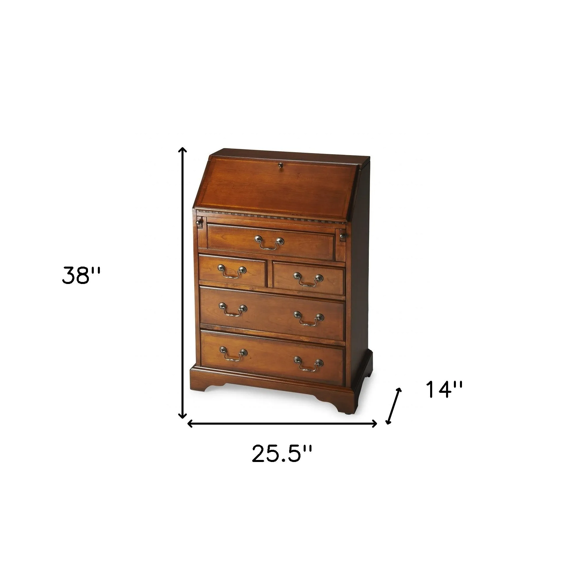 26 Brown Rubberwood Wood Secretary Desk With Five Drawers