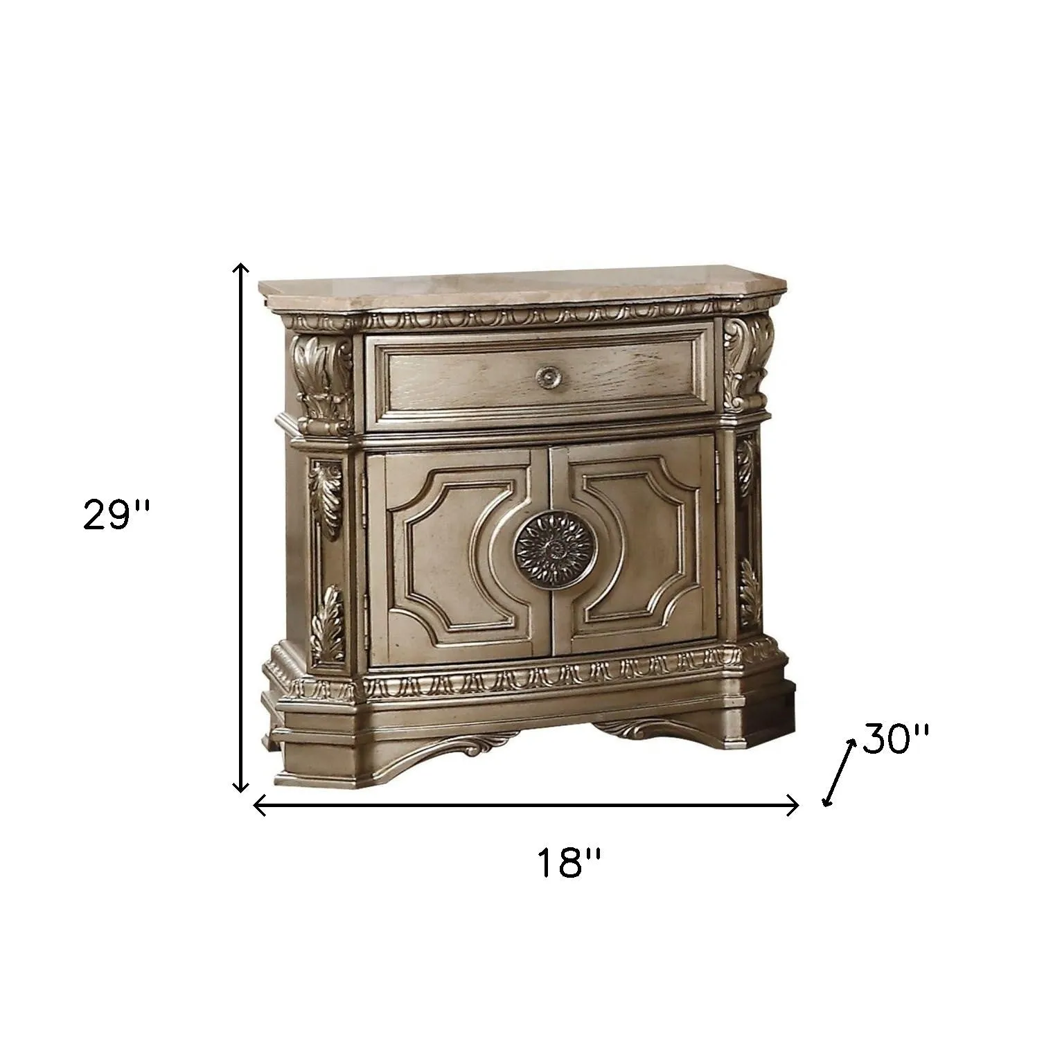 29 Champagne One Drawer Faux Marble and Solid Wood Nightstand With Storage