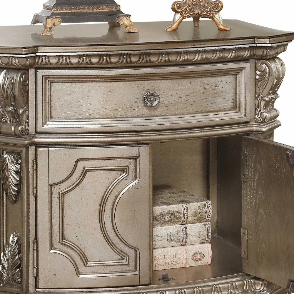 29 Champagne One Drawer Faux Marble and Solid Wood Nightstand With Storage