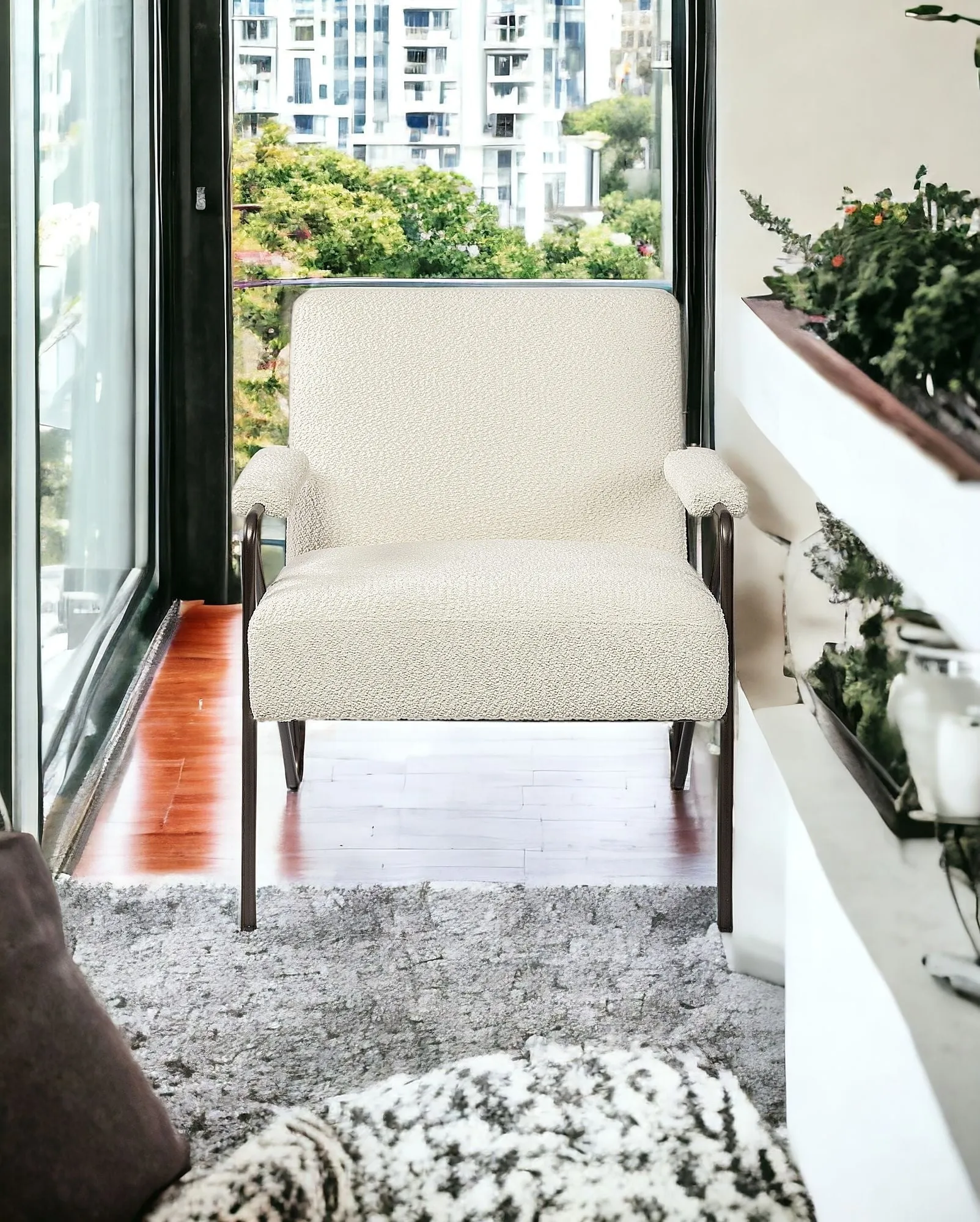 31 Off White And Brown Cotton Blend Arm Chair