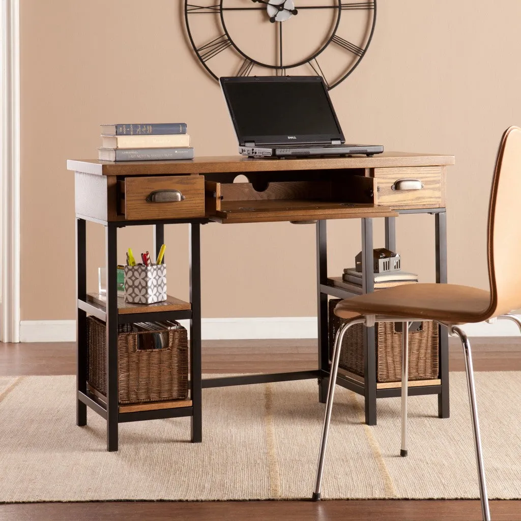 42 Gray And Black Writing Desk With Three Drawers