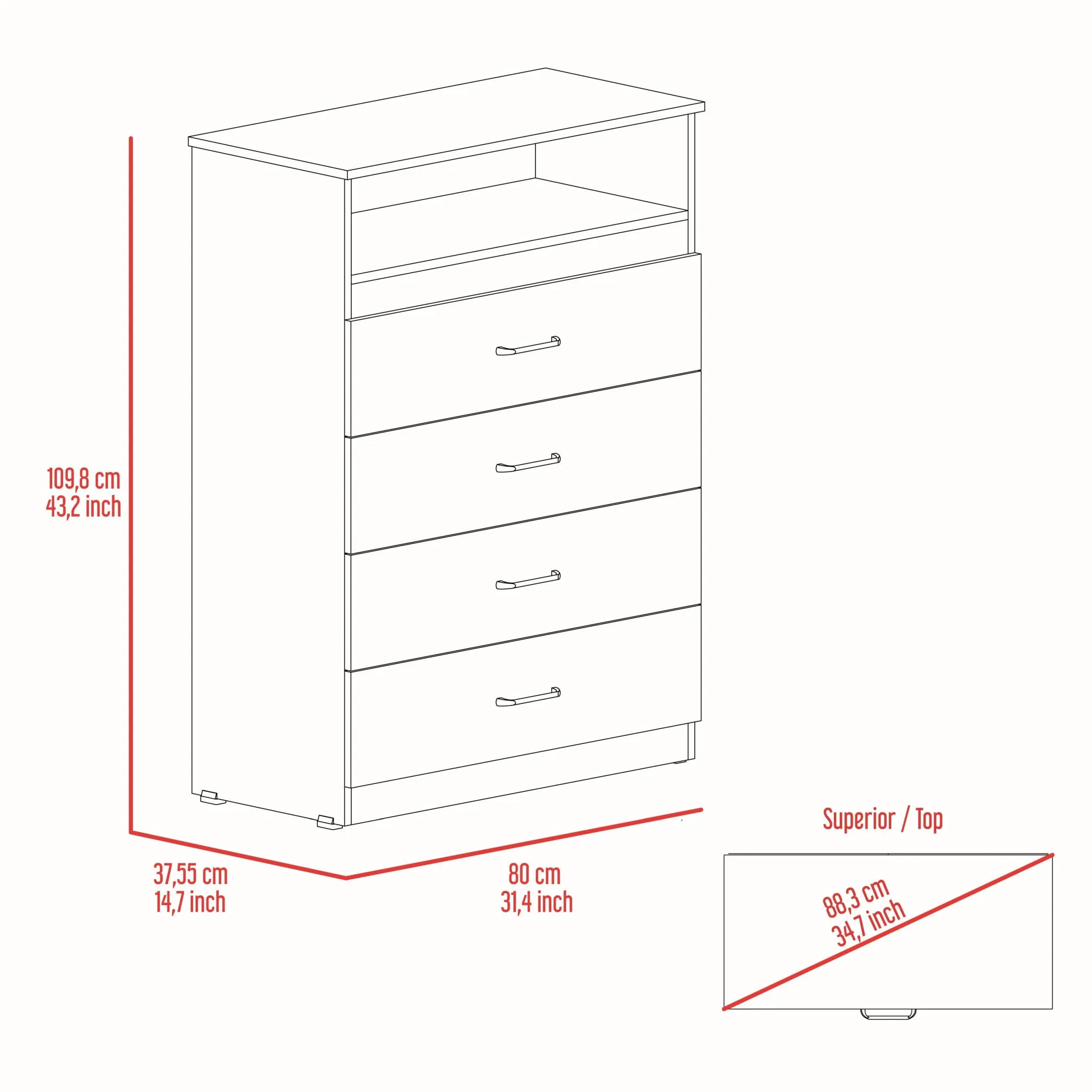 47 White Four Drawer Dresser