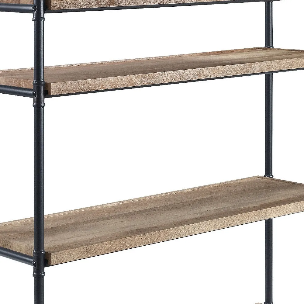 49 Brown and Black Metal Four Tier Etagere Bookcase