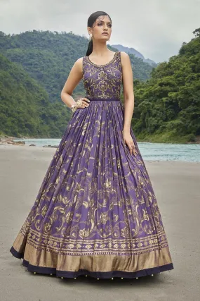 50Z829-RO Purple Sleeveless Gown With Beautiful Embroidery