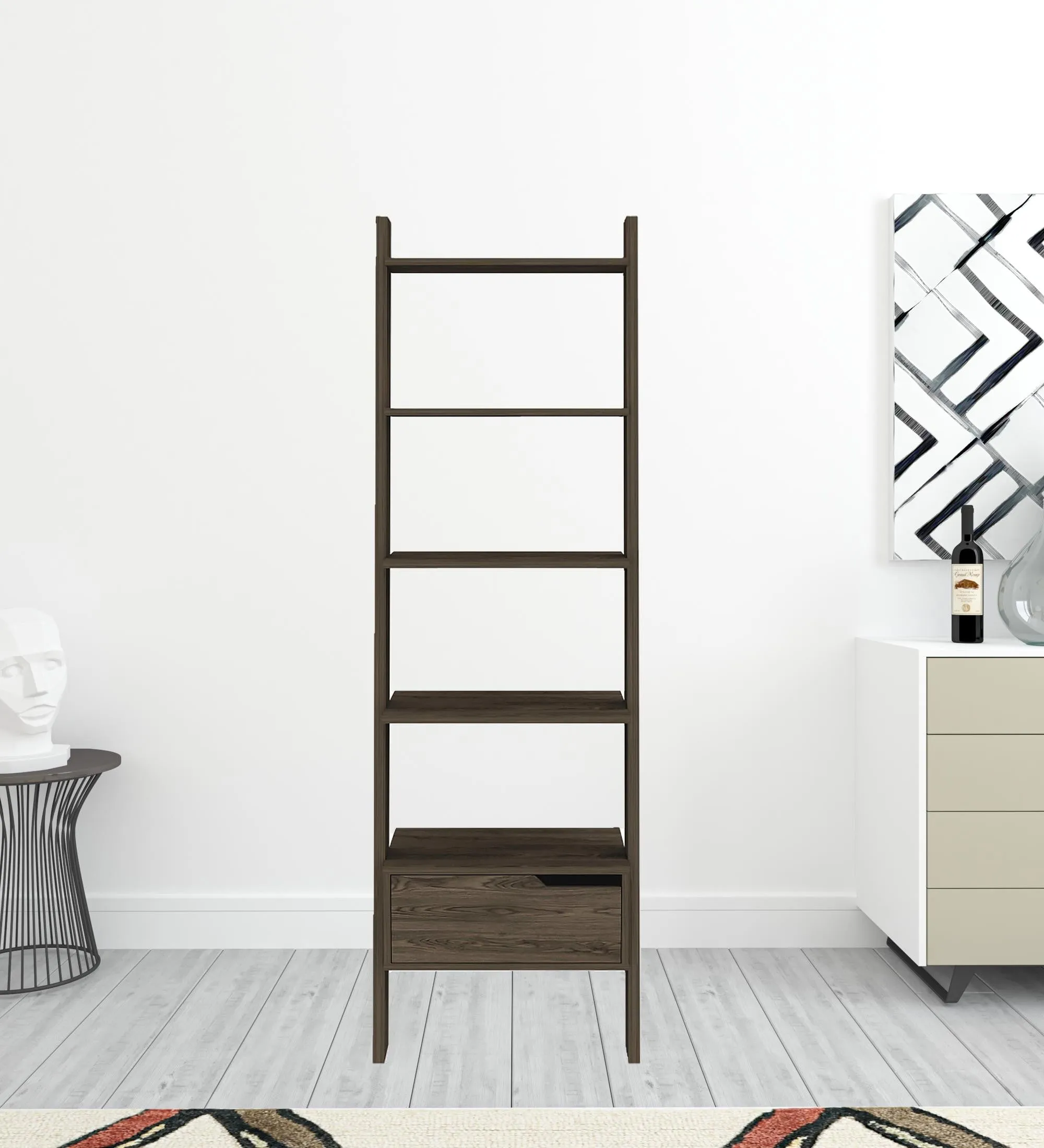 70 Five Tier Ladder Bookcase with A Drawer