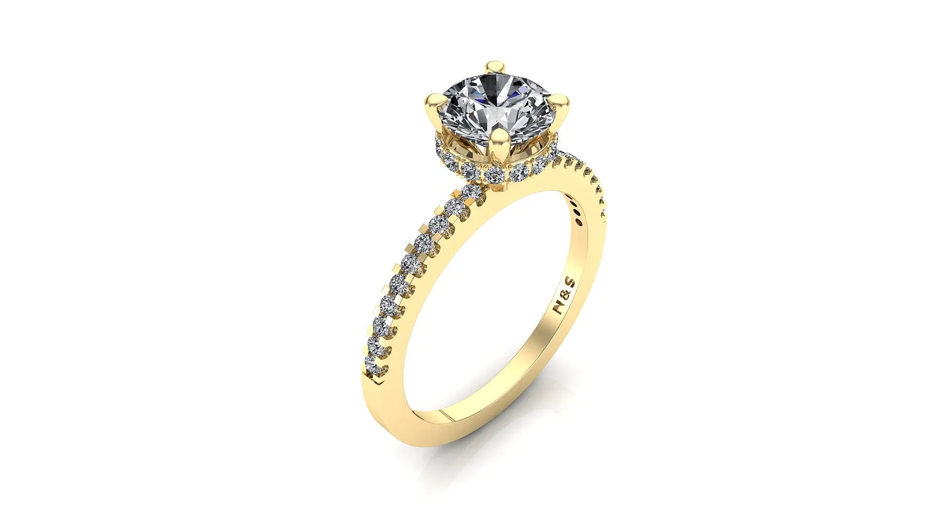 7mm (1.20ct) Katie ForeverOne Round Moissanite Diamond Underhalo Engagement Ring 14K Gold MOENG026