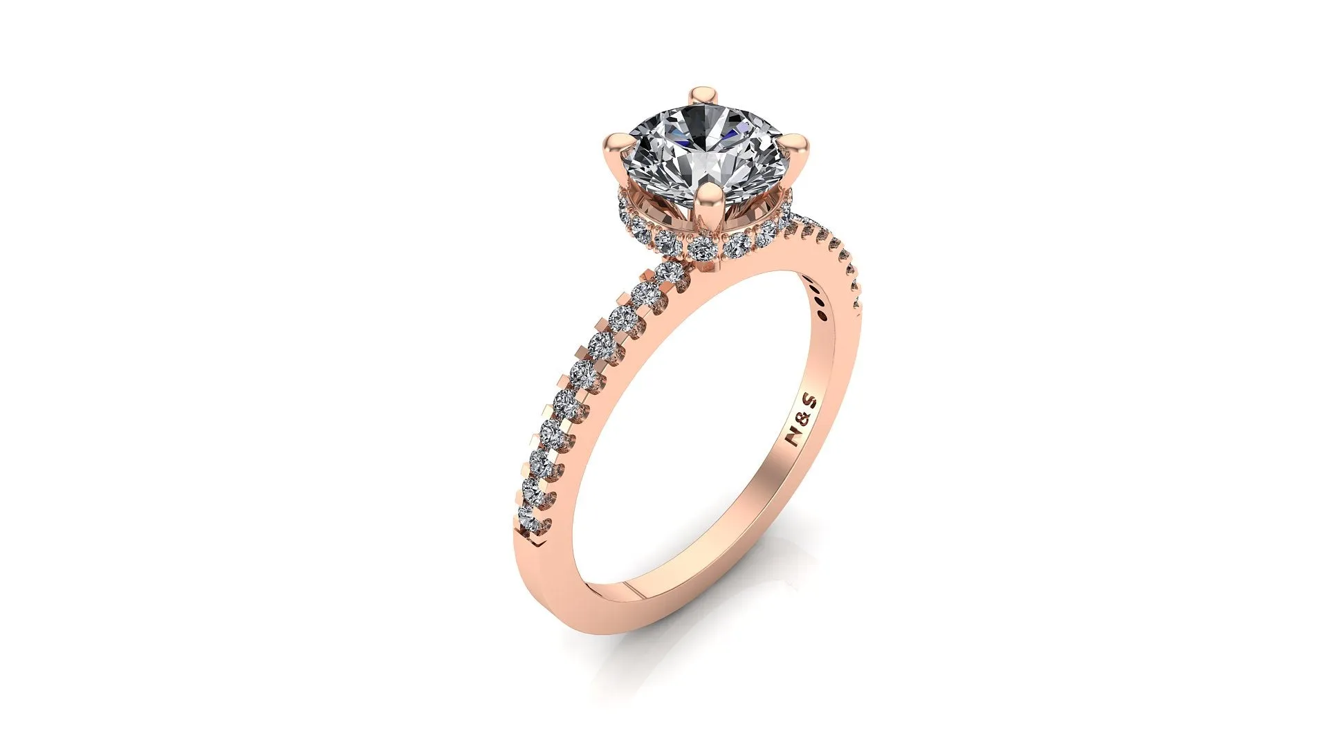 7mm (1.20ct) Katie ForeverOne Round Moissanite Diamond Underhalo Engagement Ring 14K Gold MOENG026