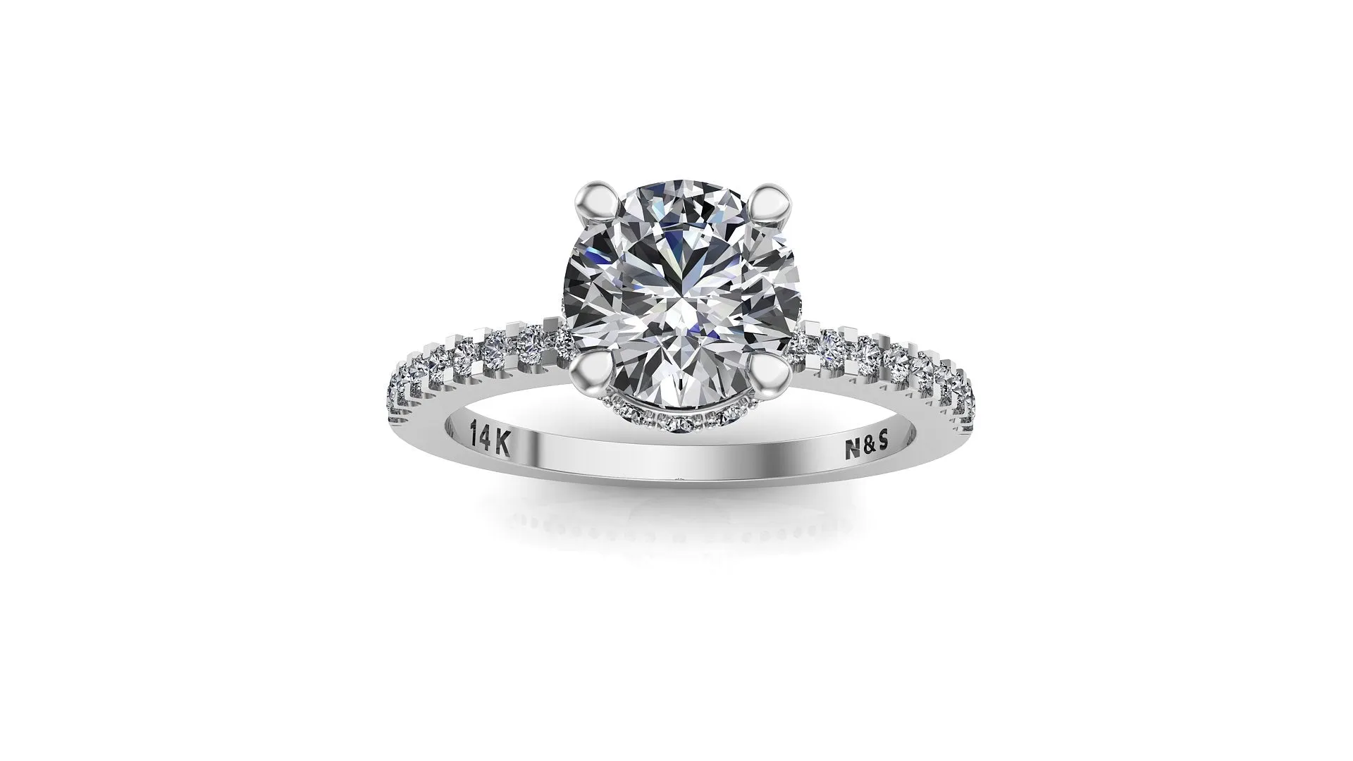 7mm (1.20ct) Katie ForeverOne Round Moissanite Diamond Underhalo Engagement Ring 14K Gold MOENG026