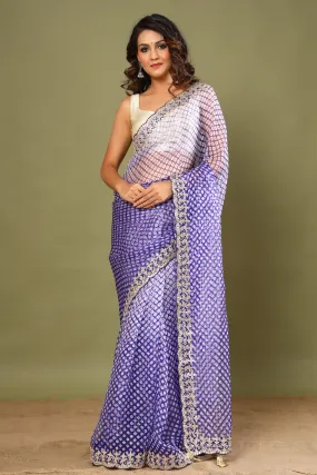 90Z462-NRO Blue Bandhej Embroidered Organza Sari