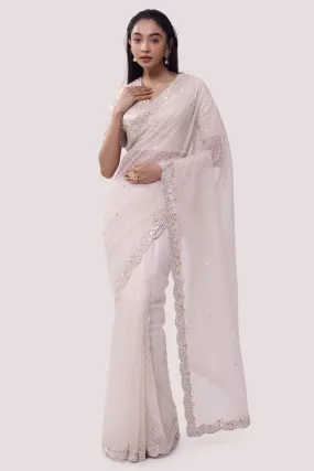 90Z844-RO Off White Organza Saree with Blouse