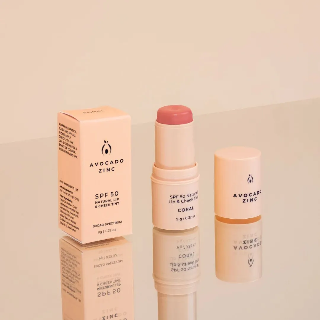 Avocado Zinc SPF50 Natural Lip & Cheek Tint - Coral