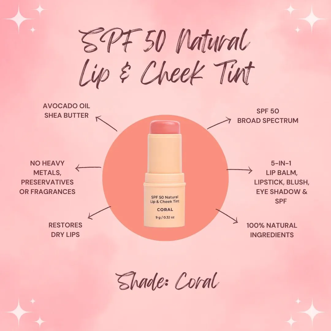 Avocado Zinc SPF50 Natural Lip & Cheek Tint - Coral