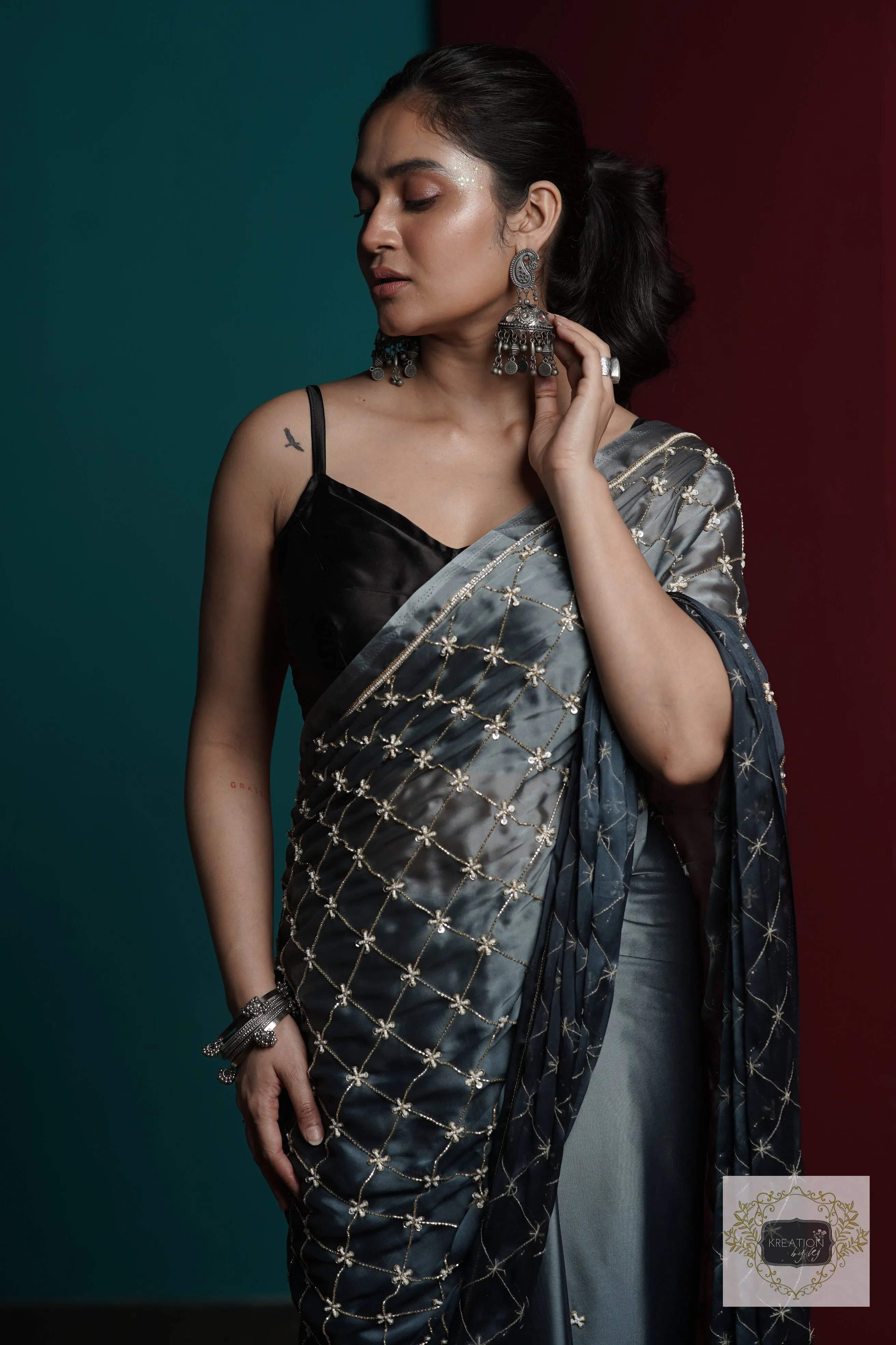 Badra Bahar Ombre Cutdana Jaal Saree