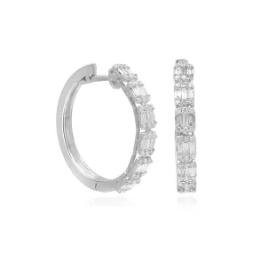 Baguette Diamond Hoops in Solid 18k White Gold