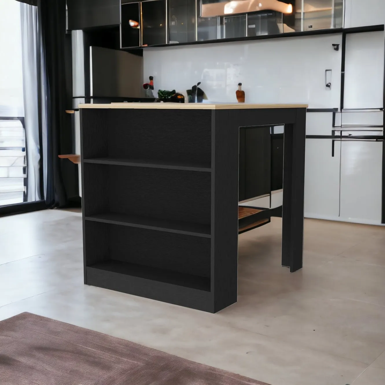 Black and Brown 36 Kitchen Island With Storage