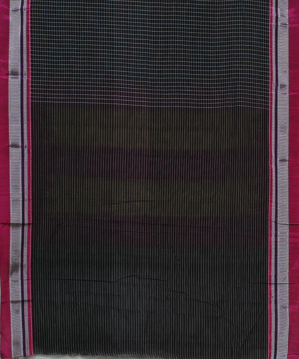 Black check pink chikki paras border handwoven ilkal cotton silk saree