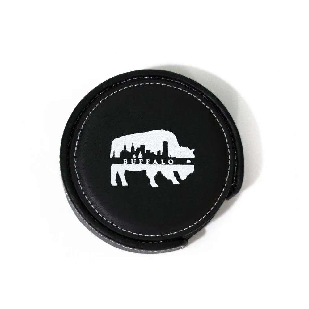 Black Leather Buffalo Coaster Set