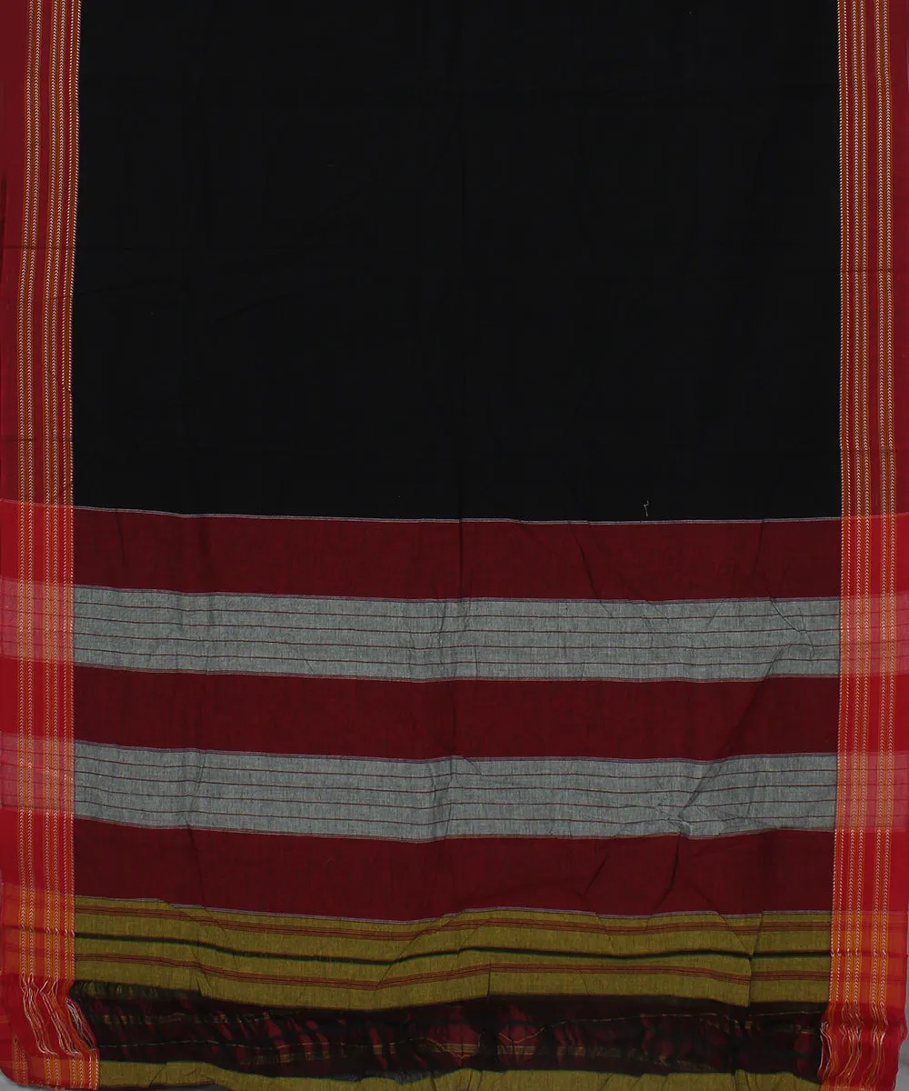 Black plain red gomi border handwoven ilkal cotton art silk saree