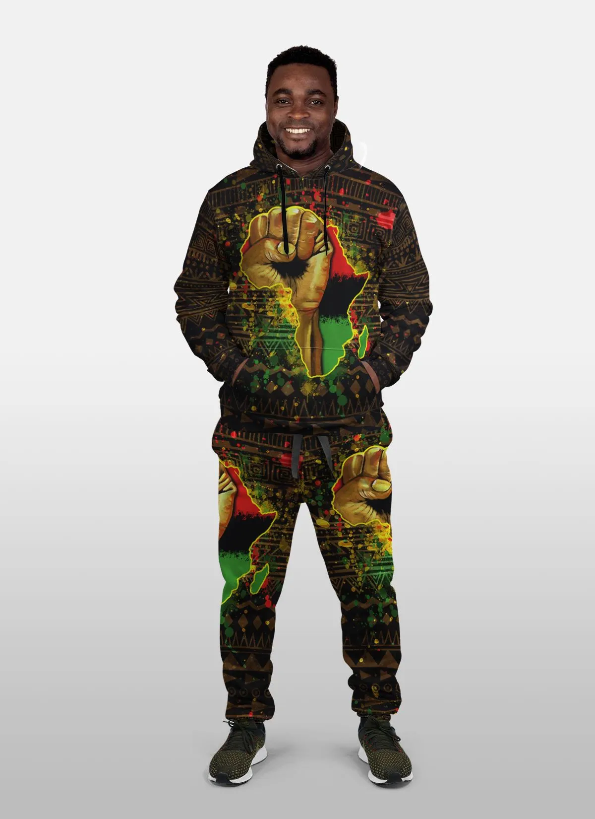 Black Power Fleece All-over Hoodie And Joggers Set