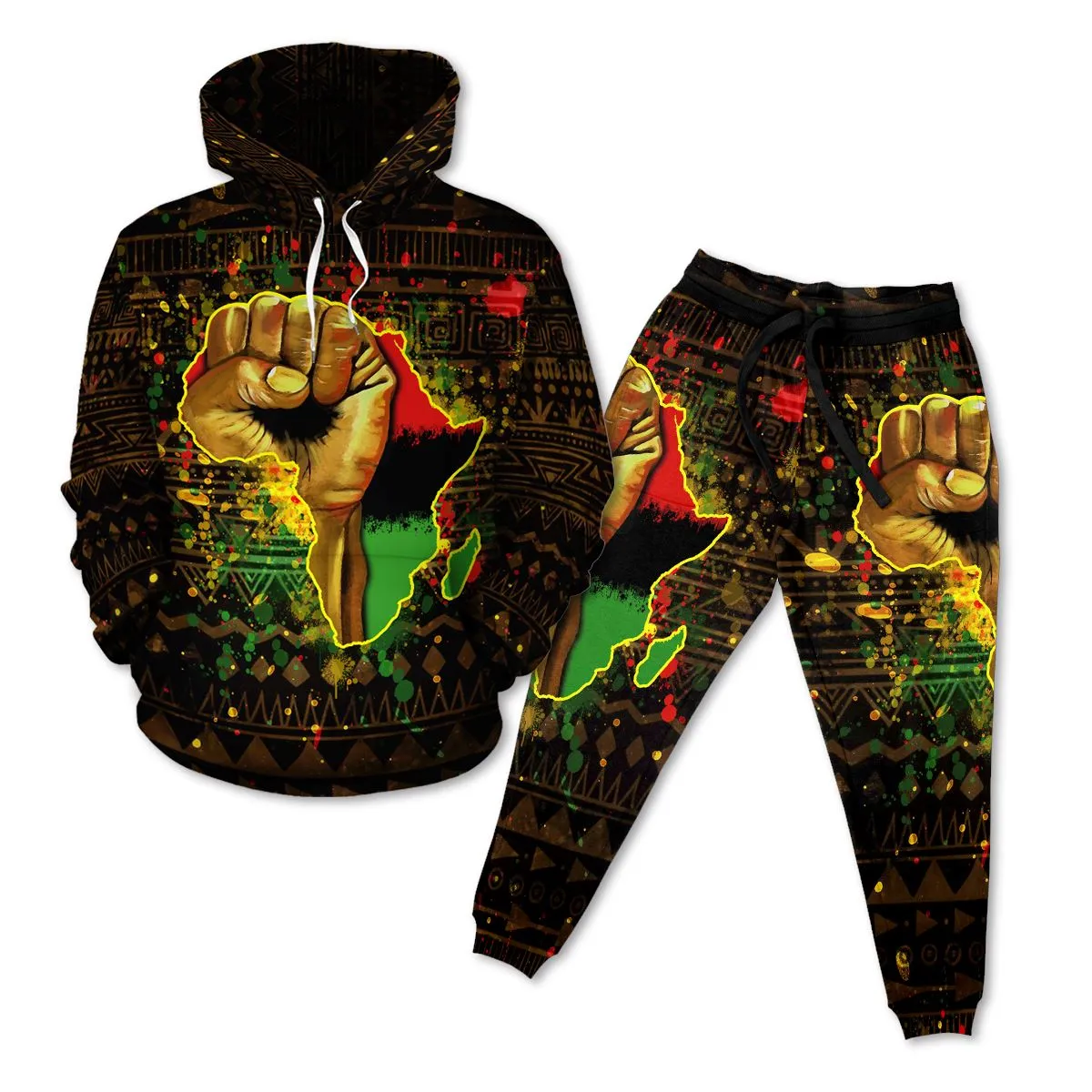 Black Power Fleece All-over Hoodie And Joggers Set