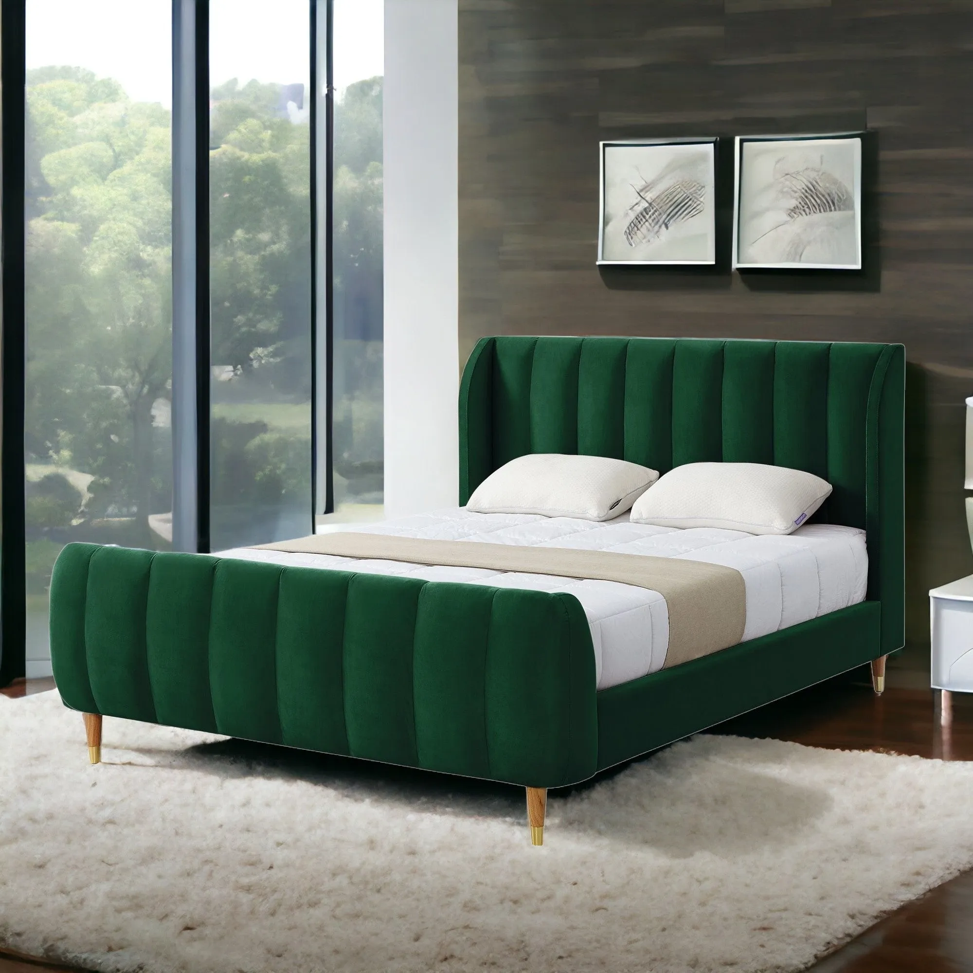 Black Solid Wood King Tufted Upholstered Velvet Bed