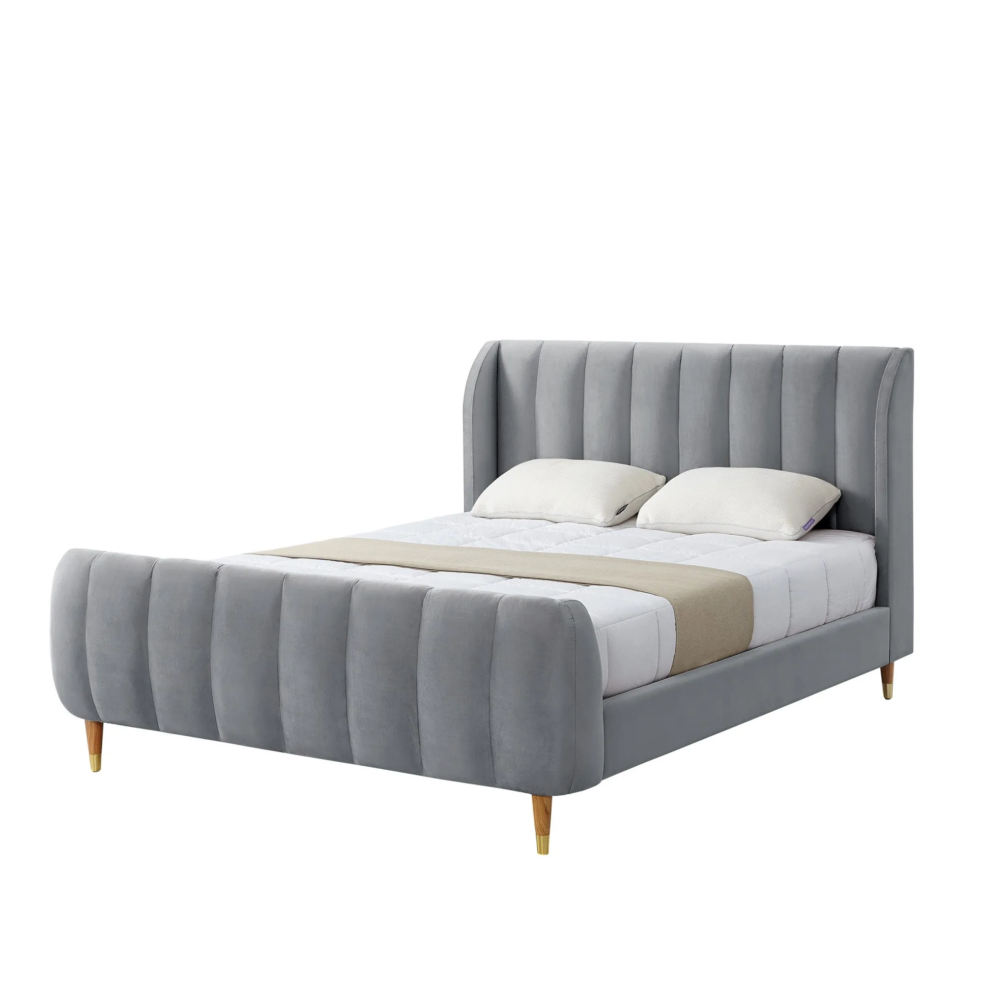 Black Solid Wood King Tufted Upholstered Velvet Bed