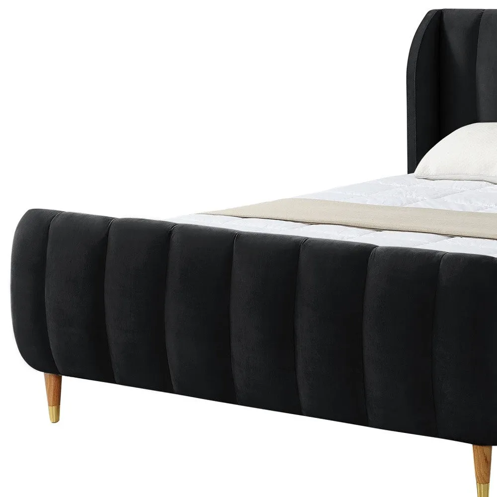 Black Solid Wood King Tufted Upholstered Velvet Bed