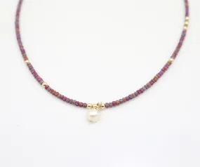 Boho Japanese Seed Bead Choker & Fresh Water Pearl - Mauve