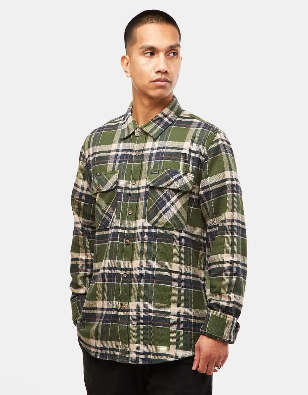 Brixton Bowery L/S Flannel Shirt - Cypress Green/Washed Navy/White