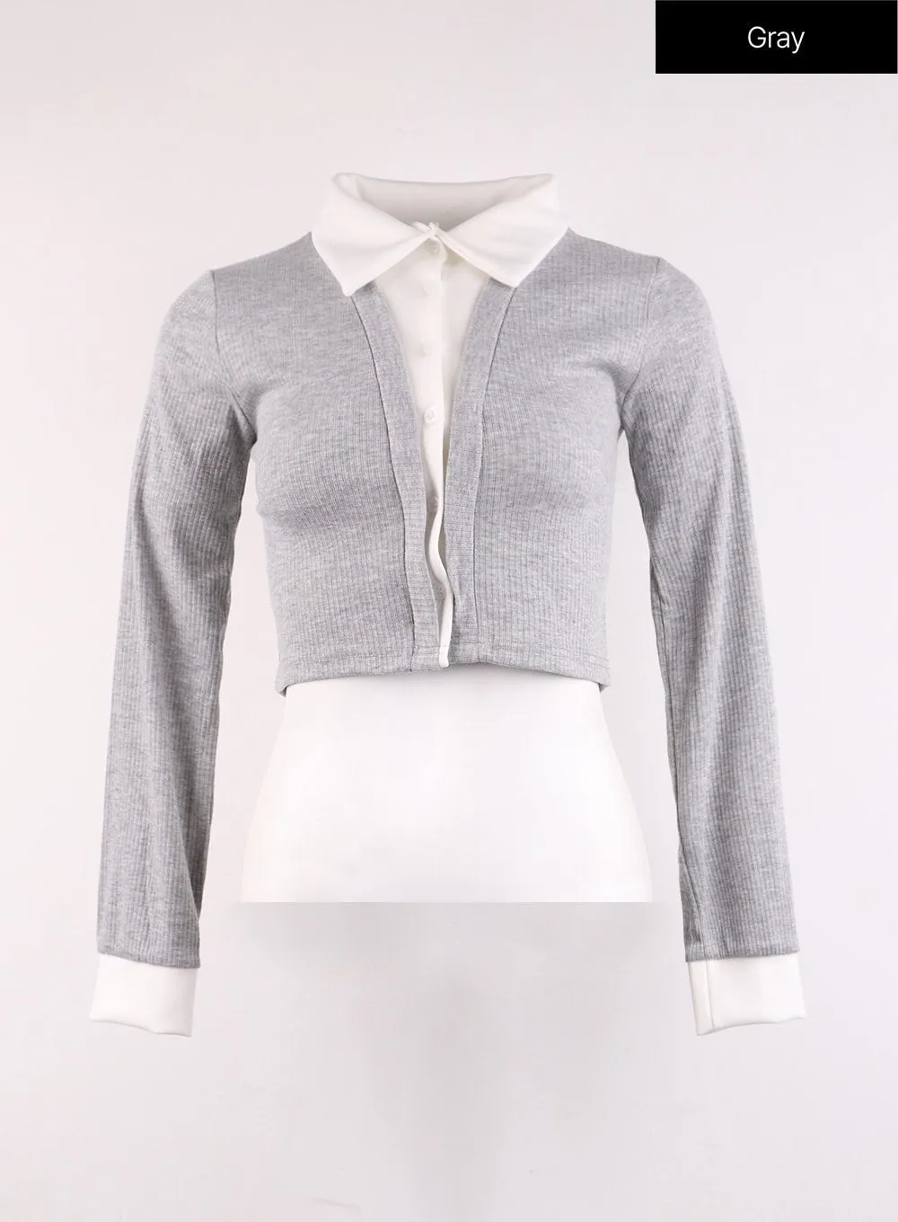 Buttoned Collar Crop Long Sleeve OJ429