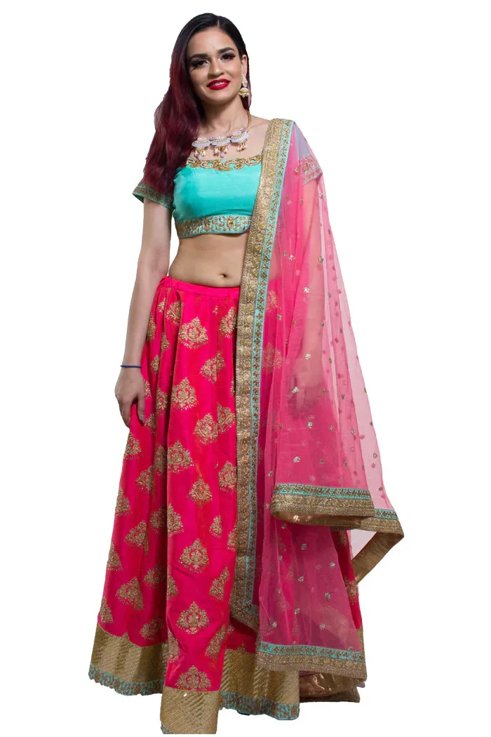 Buy Sea Blue and Pink Lehenga Choli  | Clearance