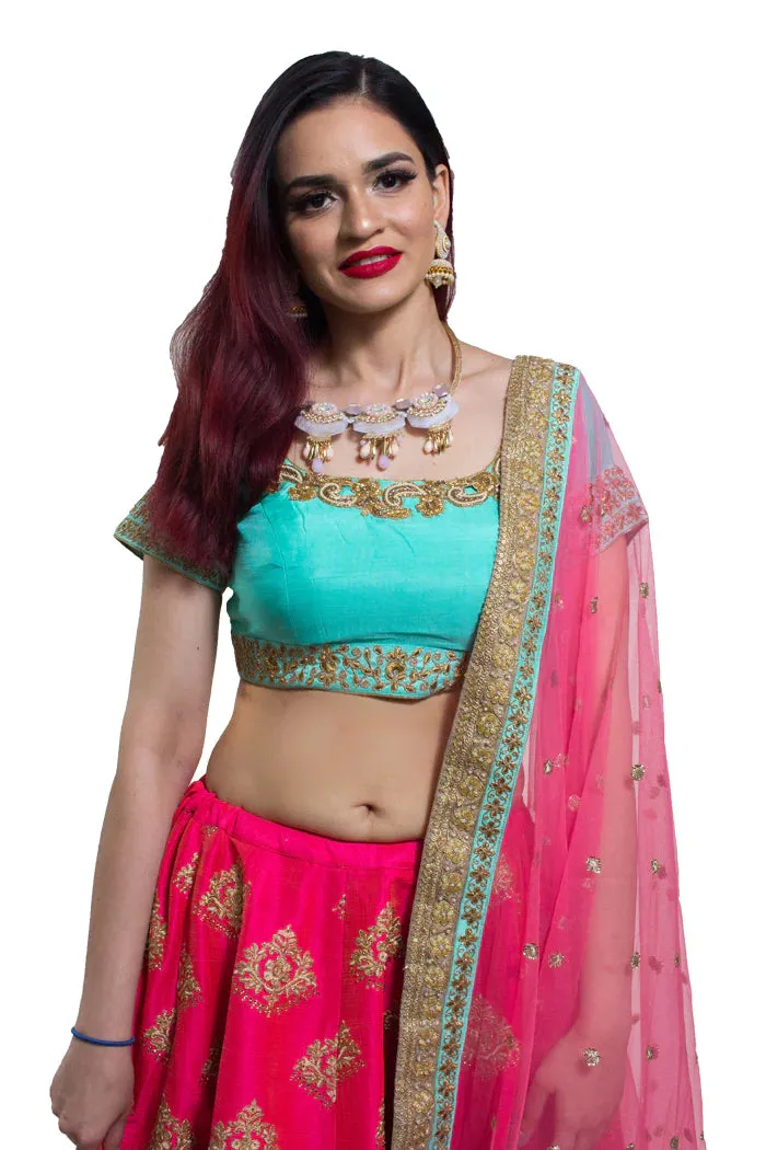 Buy Sea Blue and Pink Lehenga Choli  | Clearance