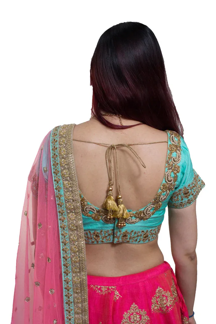 Buy Sea Blue and Pink Lehenga Choli  | Clearance