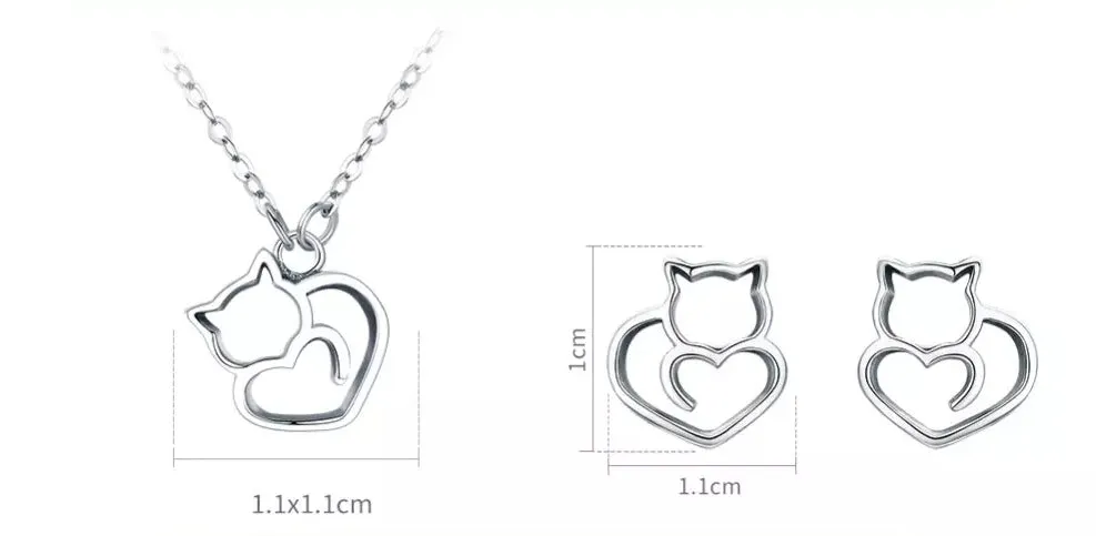 Cat Heart Set in Solid 925 Sterling Silver