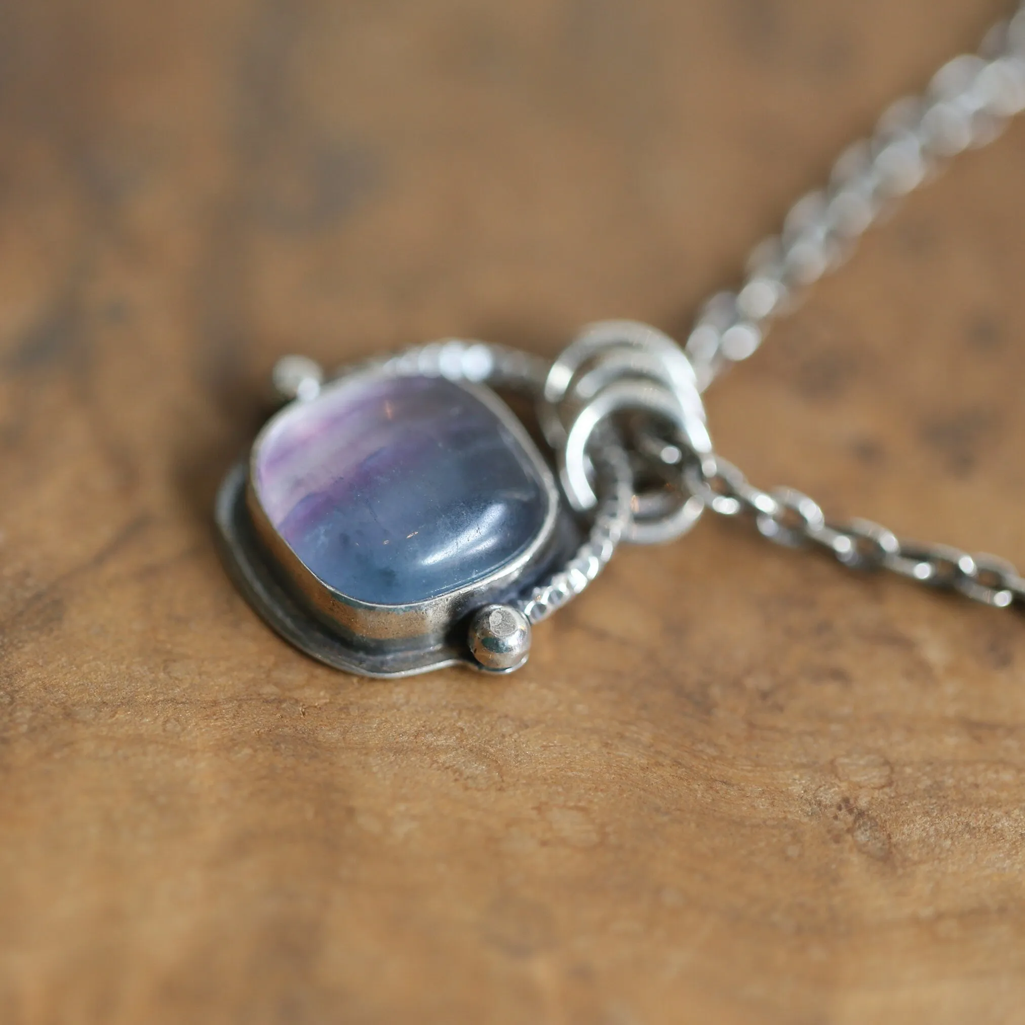 Chelsea Necklace  - Rainbow Fluorite Pendant - Silversmith - Purple and Green Fluorite Pendant