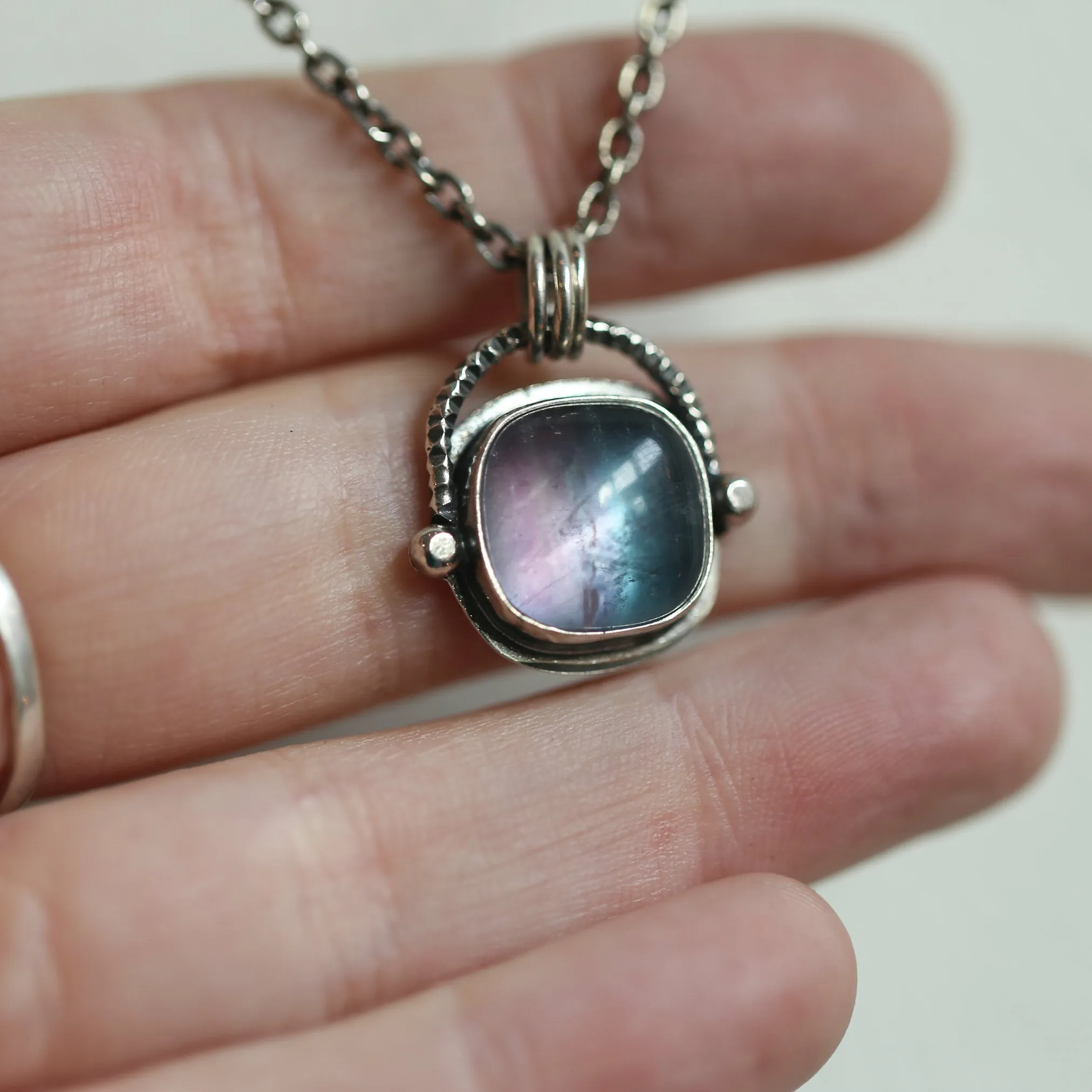 Chelsea Necklace  - Rainbow Fluorite Pendant - Silversmith - Purple and Green Fluorite Pendant