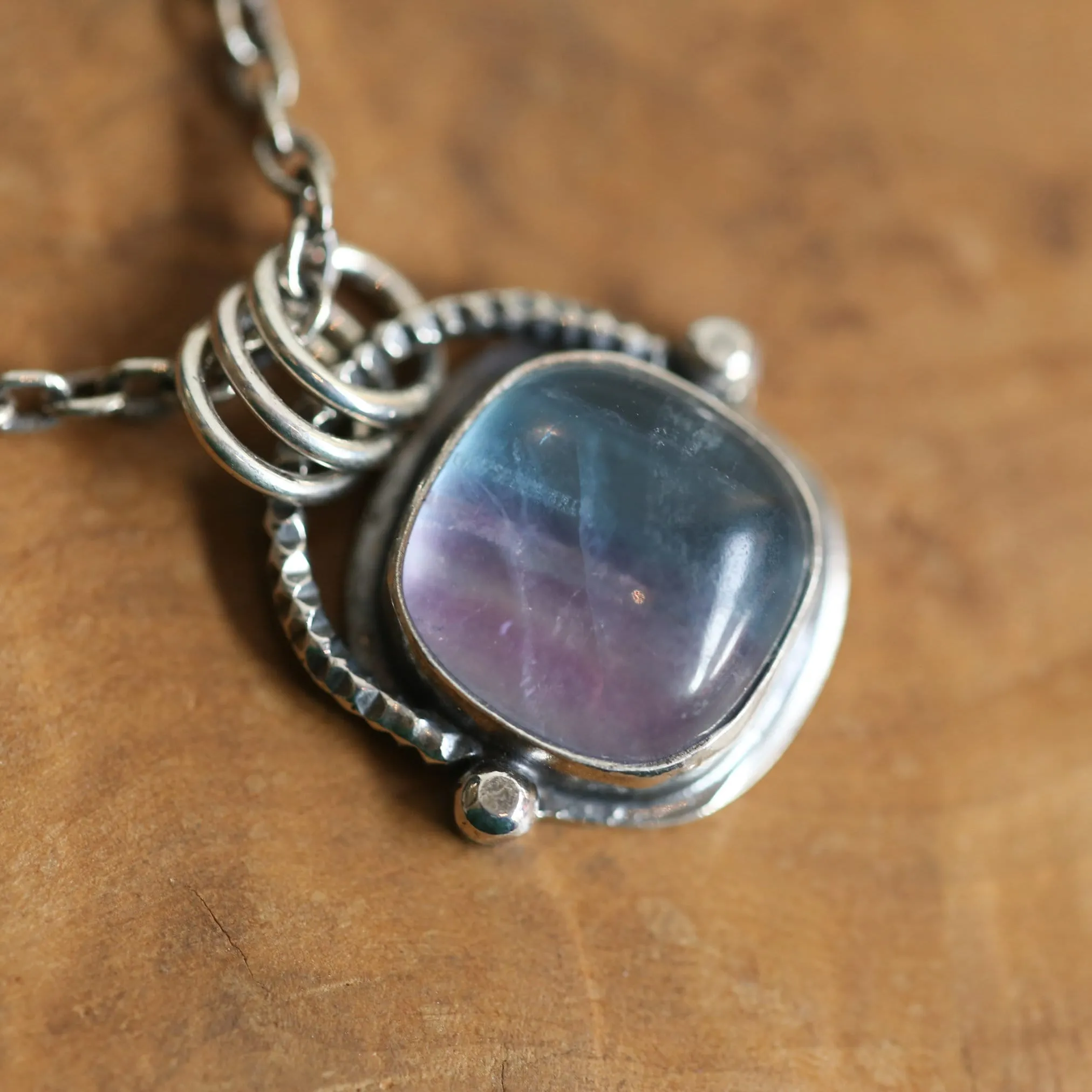 Chelsea Necklace  - Rainbow Fluorite Pendant - Silversmith - Purple and Green Fluorite Pendant