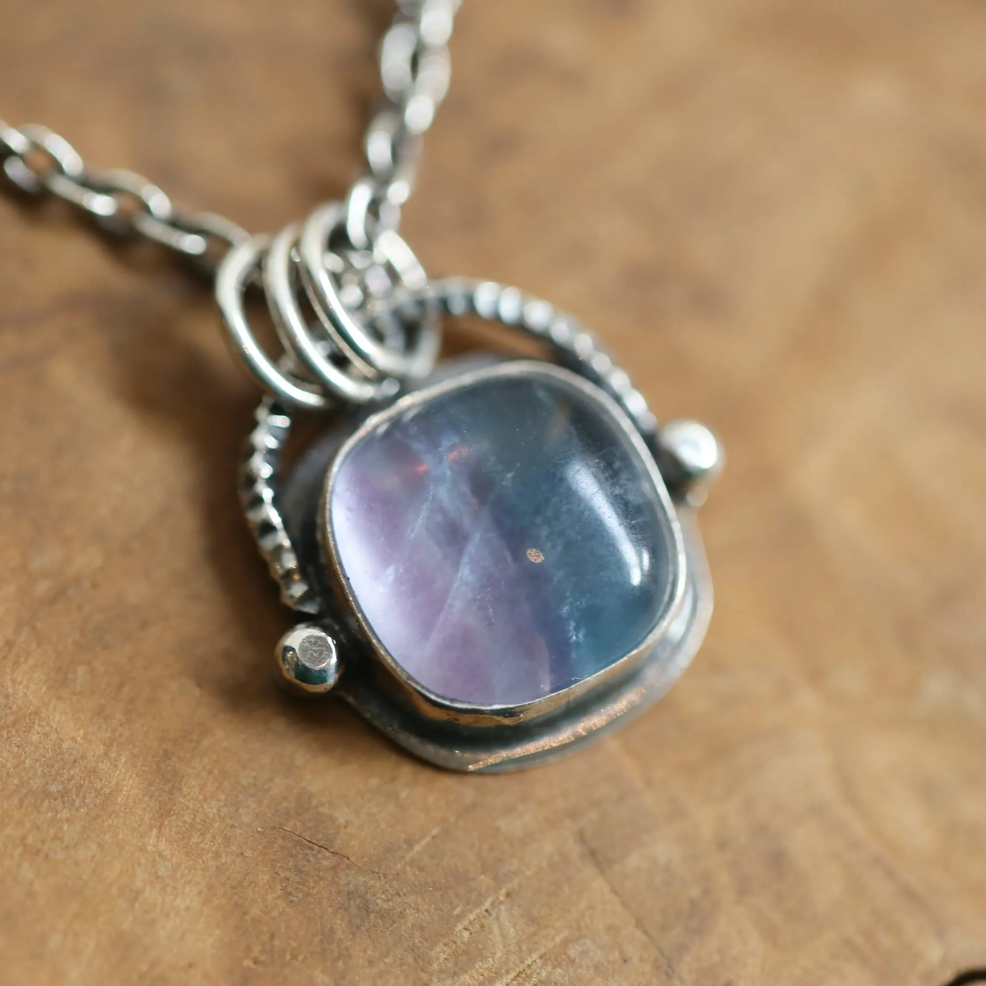 Chelsea Necklace  - Rainbow Fluorite Pendant - Silversmith - Purple and Green Fluorite Pendant