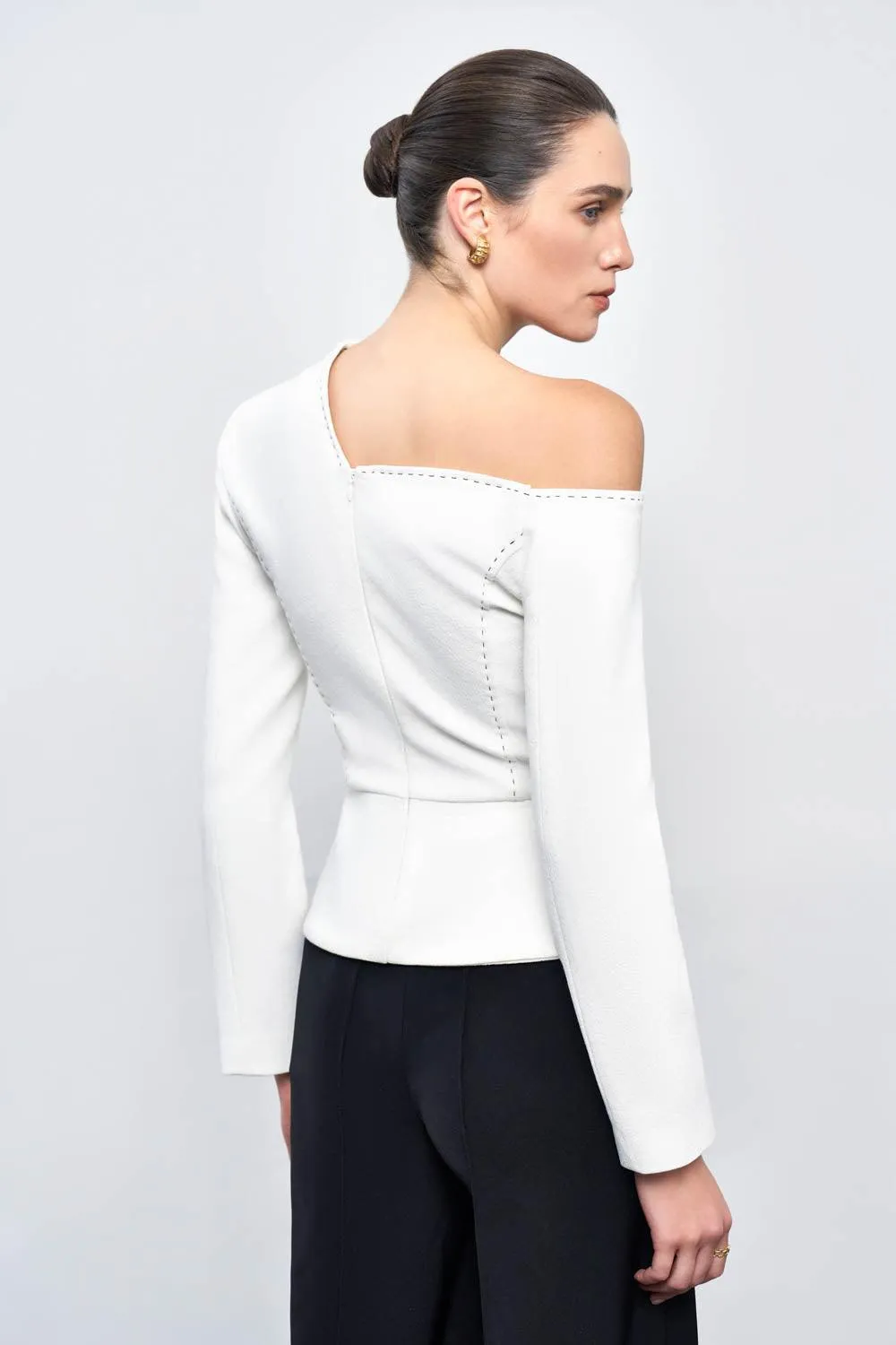 Chloe Peplum Asymmetric Sleeved Crepe Top