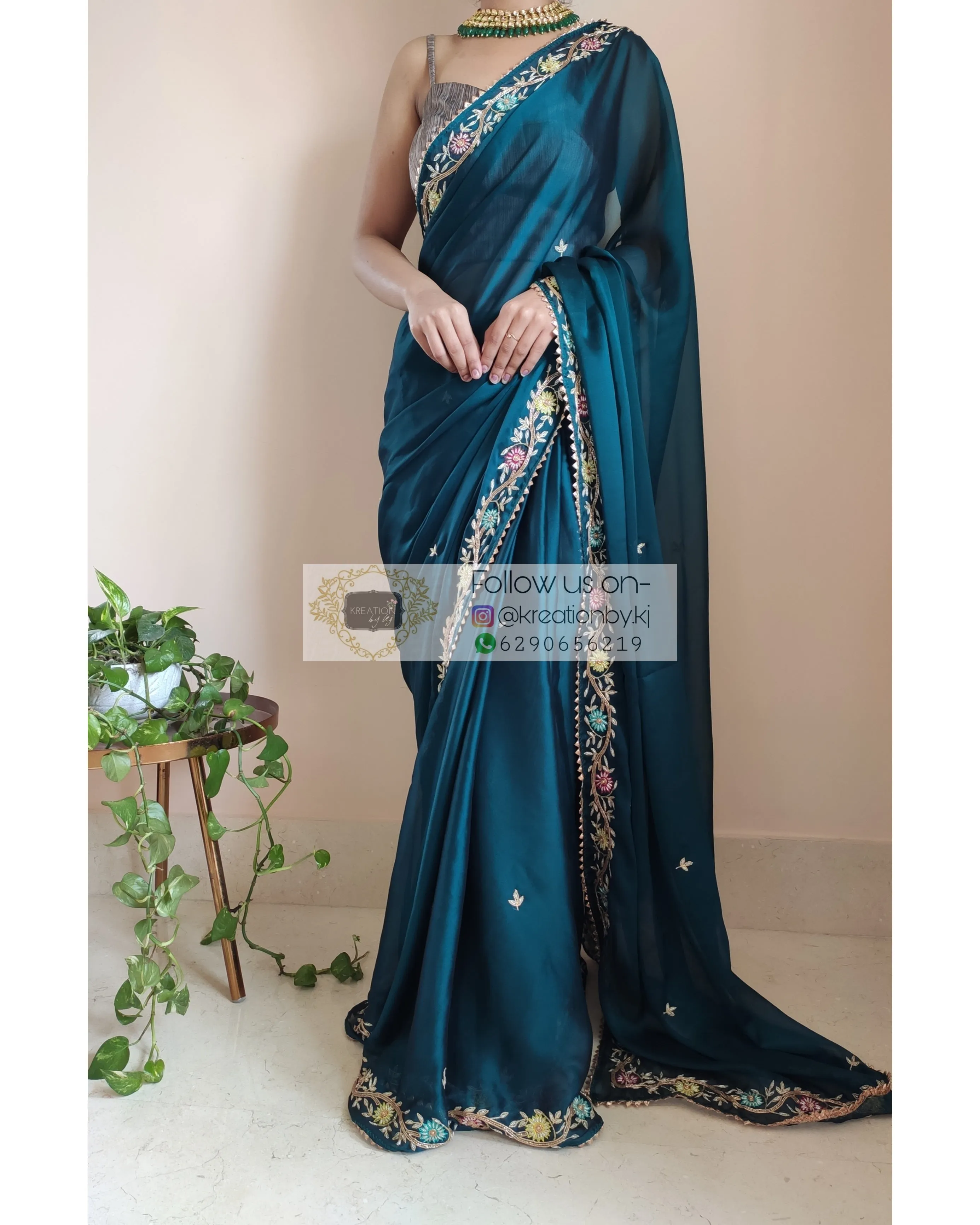 Cobalt Blue Georgette Silk Zardosi Minakari Saree