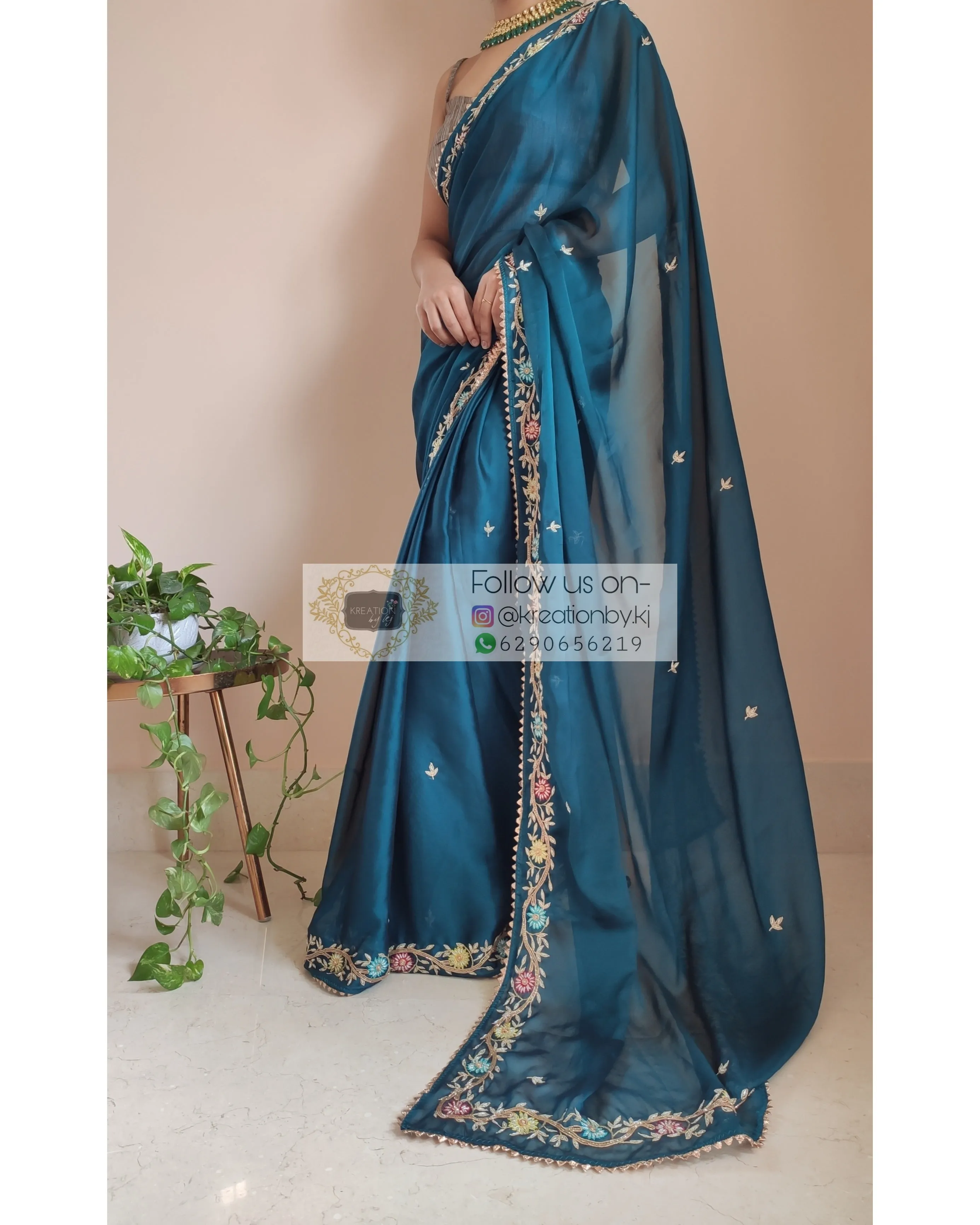 Cobalt Blue Georgette Silk Zardosi Minakari Saree